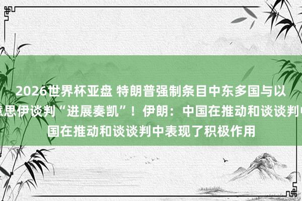2026世界杯亚盘 特朗普强制条目中东多国与以色列建交，称好意思伊谈判“进展奏凯”！伊朗：中国在推动和谈谈判中表现了积极作用