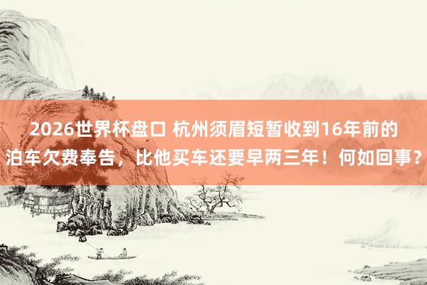 2026世界杯盘口 杭州须眉短暂收到16年前的泊车欠费奉告，比他买车还要早两三年！何如回事？