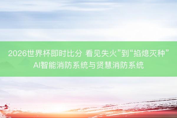 2026世界杯即时比分 看见失火”到“掐熄灭种”AI智能消防系统与贤慧消防系统