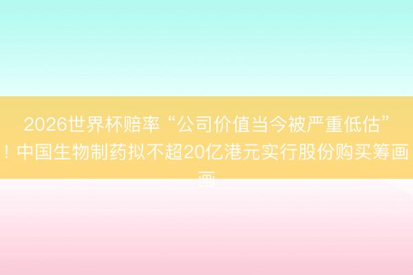 2026世界杯赔率 “公司价值当今被严重低估”! 中国生物制药拟不超20亿港元实行股份购买筹画