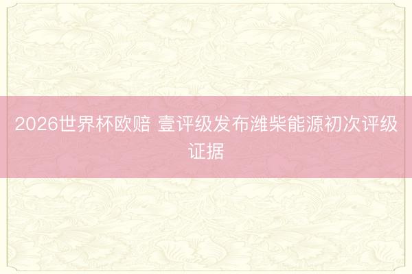 2026世界杯欧赔 壹评级发布潍柴能源初次评级证据
