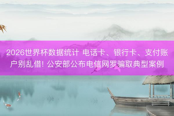 2026世界杯数据统计 电话卡、银行卡、支付账户别乱借! 公安部公布电信网罗骗取典型案例